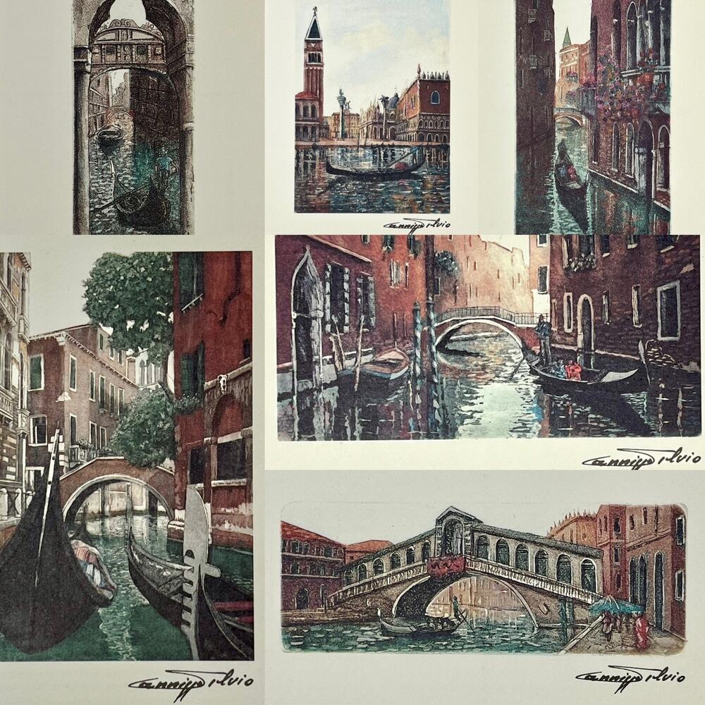 Silvio Cannizzo Venice Italy Signed Art Postcard Set Of 6 Etching Painting